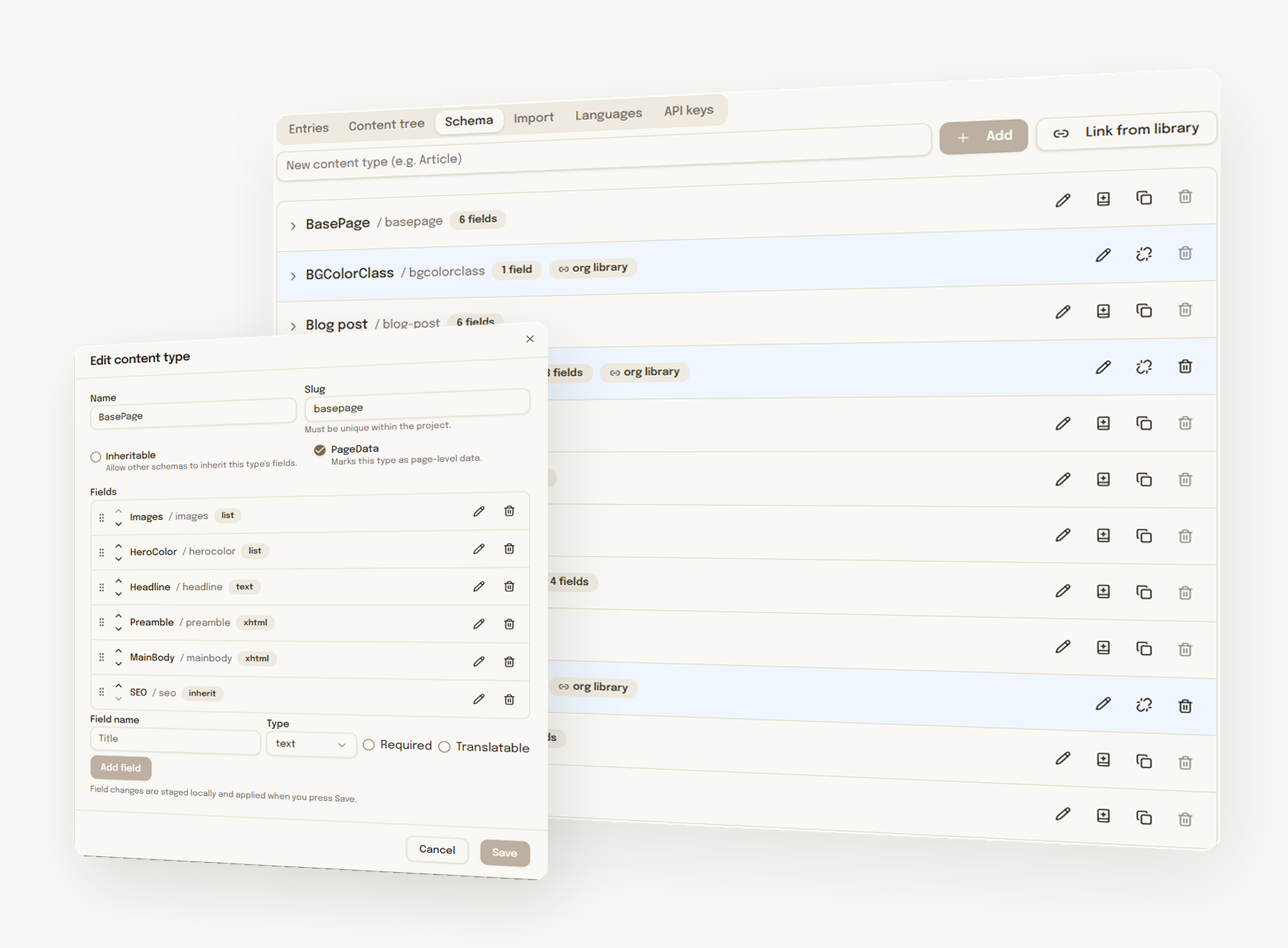 CompletelyHeadless content editor with entries, languages and a content type schema